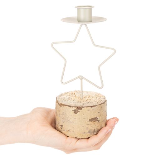 Bougeoir en forme d'étoile avec base en bois pour une bougie de 20 cm | Floristik24.be