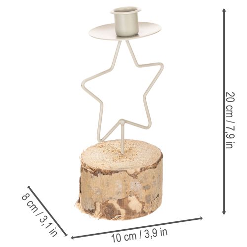 Bougeoir en forme d'étoile avec base en bois pour une bougie de 20 cm | Floristik24.be