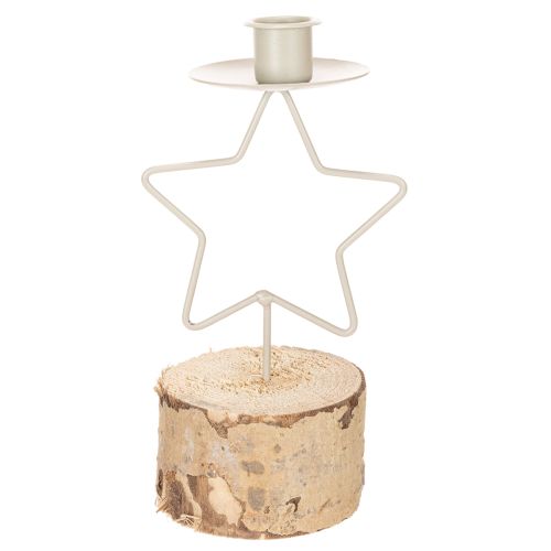 Bougeoir en forme d'étoile avec base en bois pour une bougie de 20 cm | Floristik24.be