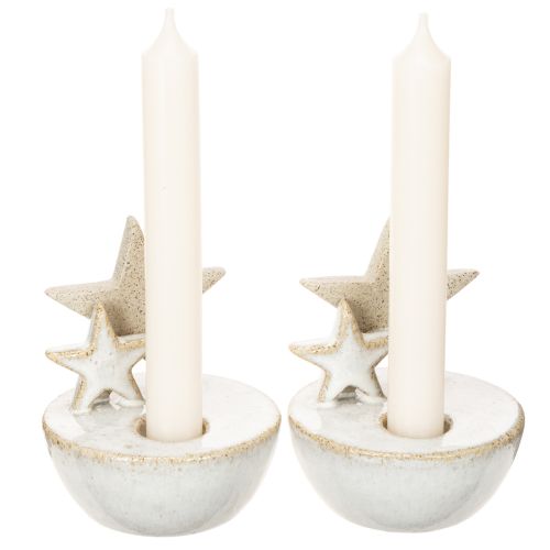 Bougeoirs en céramique en forme d'étoile, décoration de Noël, 11 cm, lot de 2 | Floristik24.be