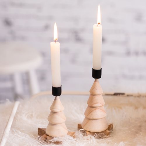 Bougeoir décoration sapin de Noël bois naturel H13cm 4 pcs