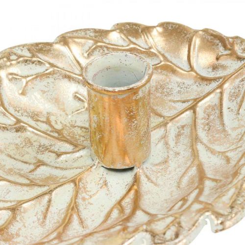 Floristik24 Bougeoir Assiette Feuillage Doré Vintage 26x16x6cm