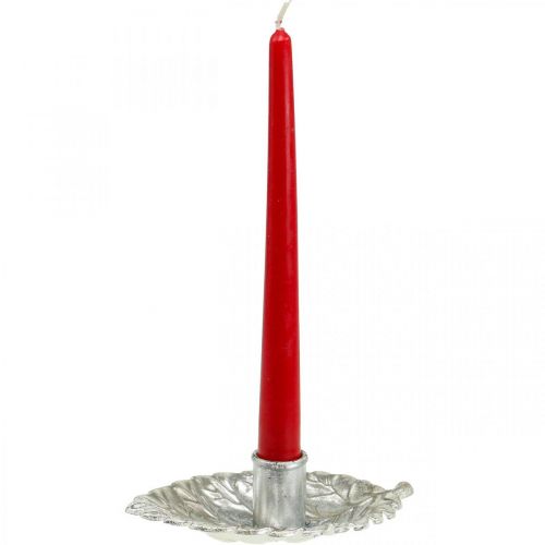 Floristik24 Bougeoir assiette feuille argent 16,5x10,5x5cm