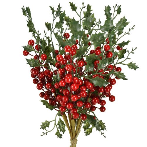 Branche de houx de Noël baies Ilex artificiel 45 cm 6 pcs