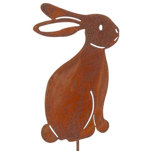 Article Lapin décoratif à piquer pour Pâques, finition rouillée, style champêtre, 60 cm, lot de 4