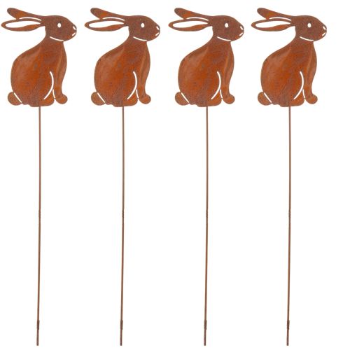 Article Lapin décoratif à piquer pour Pâques, finition rouillée, style champêtre, 60 cm, lot de 4