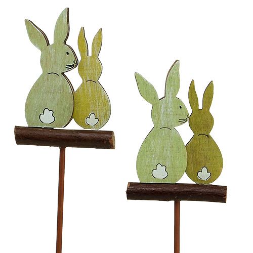 Floristik24 Lapin en bois sur pique verts 8 cm 8 p.