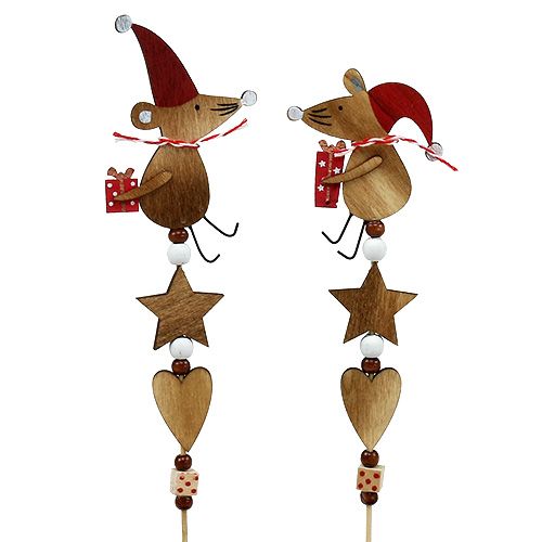 Floristik24 Plug avec souris naturel, rouge L30cm 8pcs