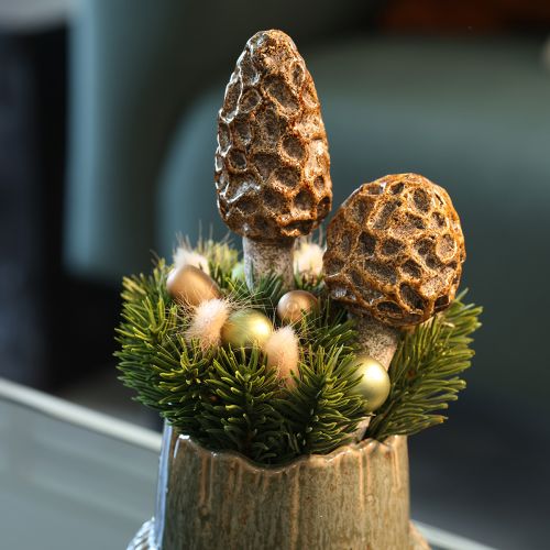 Morilles artificielles décoratives à piquer pour pots de fleurs et tables, 13 cm, lot de 2 | Floristik24.be