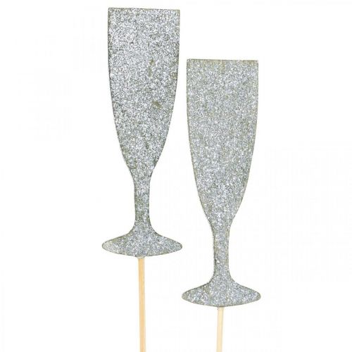 Verre à champagne décoration Nouvel An bouchon fleur argent 9cm 18pcs