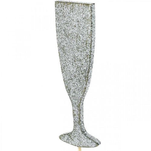 Verre à champagne décoration Nouvel An bouchon fleur argent 9cm 18pcs