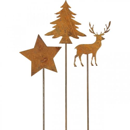 Article Piquet de jardin cerf patiné décoratif sapin étoile H9,5/10,5cm 9 pièces