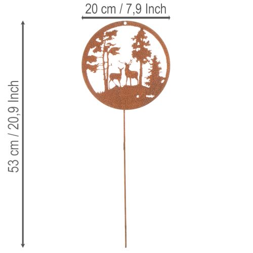 Piquet de jardin rond couleur rouille, silhouette de cerf, décoration forêt, 53 cm, lot de 2 | Floristik24.be