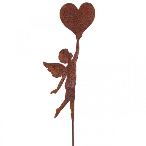 Piquet de jardin ange rouille avec décoration coeur Saint Valentin 60cm