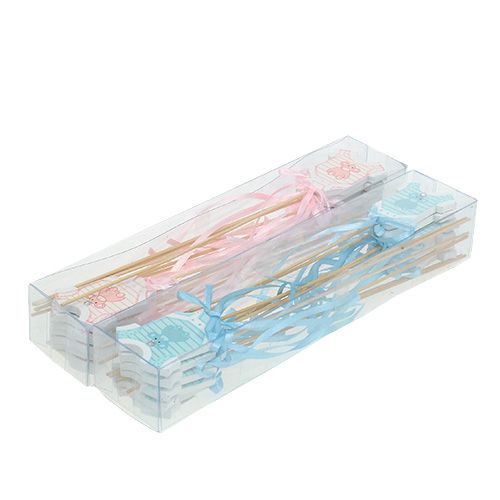 Floristik24 Bouchon de naissance 5,5cm L25,5cm bleu, rose 24 pcs