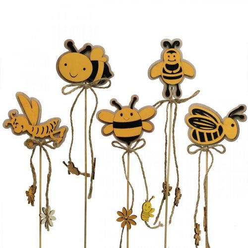Floristik24 Bouchon d&#39;abeille bouchon de fleur décoration d&#39;abeille en bois 8cm/32cm 12 pièces
