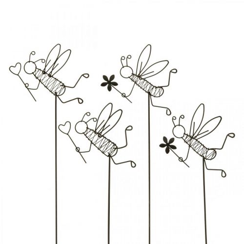 Bouchon de fleur en métal décoration abeille noir 8,5cm 4 pcs