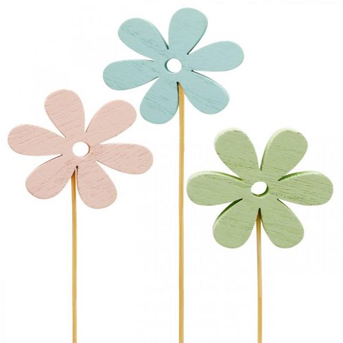 Floristik24 Bouchon de fleur décoratif en bois Fleur colorée 6,5 cm 12 pièces
