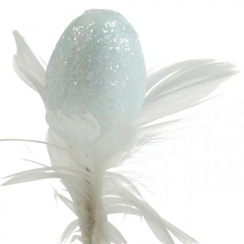Floristik24 Oeufs de Pâques artificiels sur bâton oeuf décoratif pastel avec plumes H4cm 18 pcs