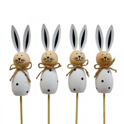 Bâton de fleur Lapin Lapin de Pâques en bois Noir/Blanc H34cm 4 pcs