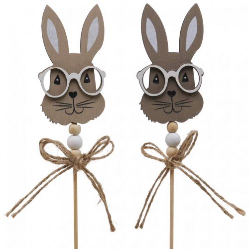 Floristik24 Bouchon fleur lapin avec lunettes Bouchon décoratif bois 4×7,5cm 12pcs