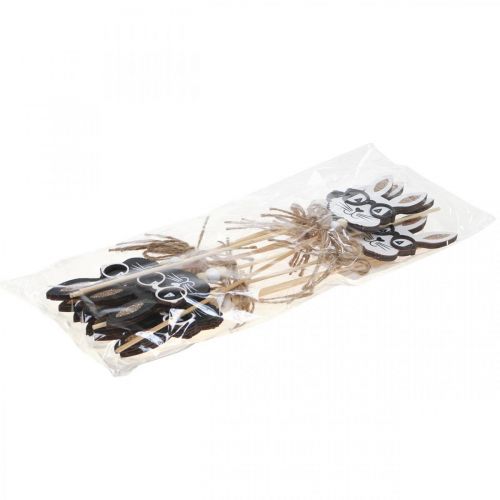 Article Bouchon fleur lapin avec verres bois scintillant 4×7.5cm 12pcs