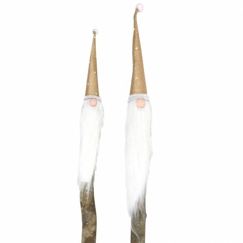 Floristik24 Jeu de bouchons en bois Gnome avec barbe en branche naturelle Ø3 / 3.2cm L44 / 59cm 2pcs