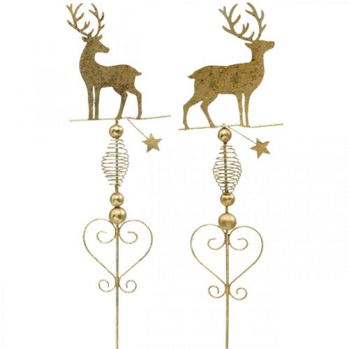 Bouchons déco renne doré aspect antique H58cm 2pcs