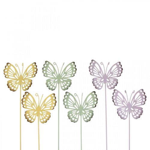 Article Piquet de jardin papillon métal tricolore L25cm 6pcs