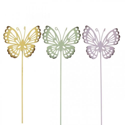 Floristik24 Piquet de jardin papillon métal tricolore L25cm 6pcs