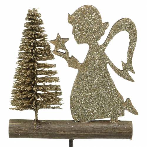 Floristik24 Bouchon déco renne et ange avec sapin bois pailleté doré H45cm 3pcs