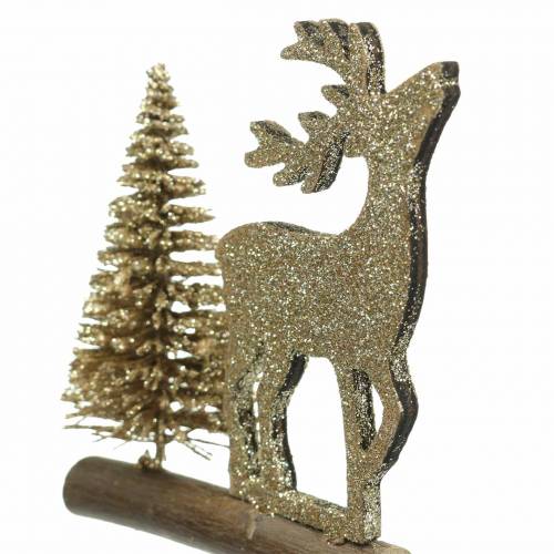 Floristik24 Bouchon déco renne et ange avec sapin bois pailleté doré H45cm 3pcs