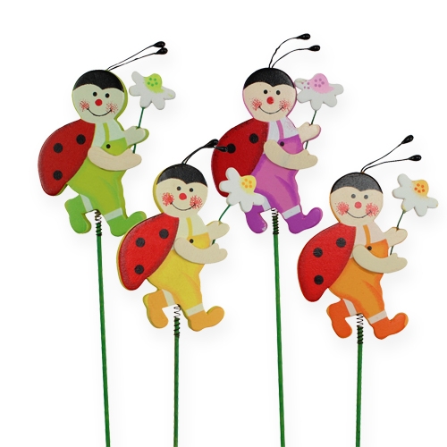 Coccinelle en bois sur tige 7 cm, 24 p.