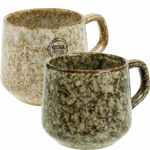 Floristik24 Mug en grès avec anse marron, beige 9,5cm 2pcs