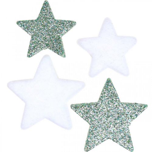 Floristik24 Décoration de Noël étoiles dispersées vert blanc Ø4/5cm 40pcs