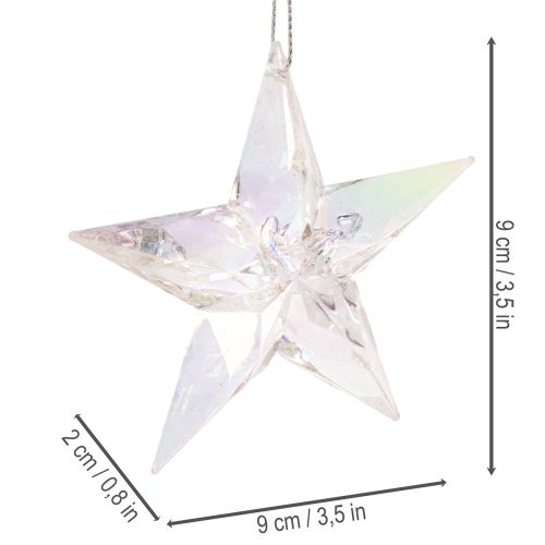 Étoiles décoratives en acrylique transparent irisé, décorations pour sapin de Noël, 9 cm, lot de 6 | Floristik24.be