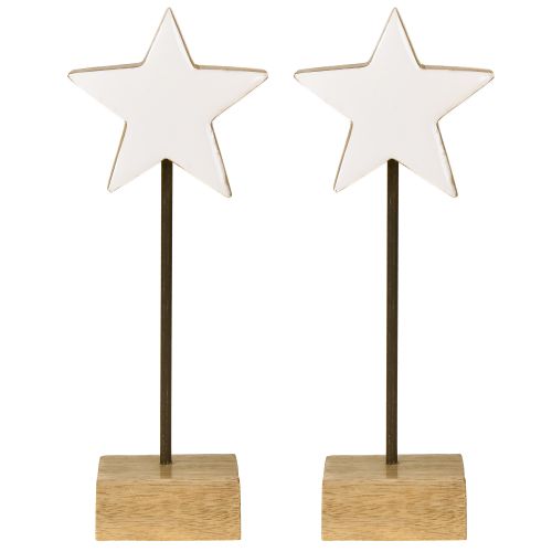 Article Étoile en bois blanche à poser H23cm 2 pcs