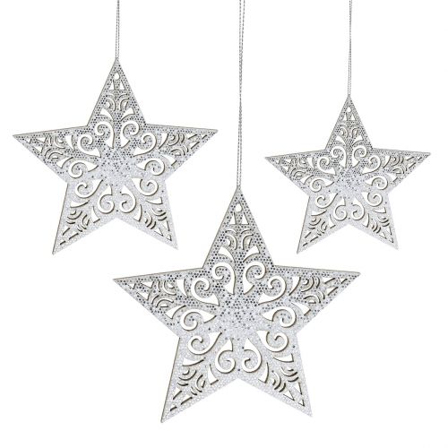 Floristik24 Étoile argentée à suspendre 8cm - 12cm 9pcs