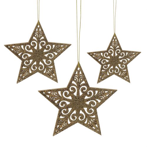 Étoile dorée à suspendre 8cm - 12cm 9 pcs