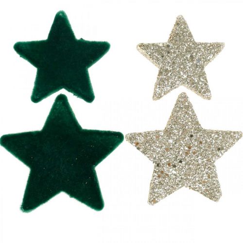 Assortiment de pépites d&#39;étoiles vert et or Noël 4cm/5cm 40p