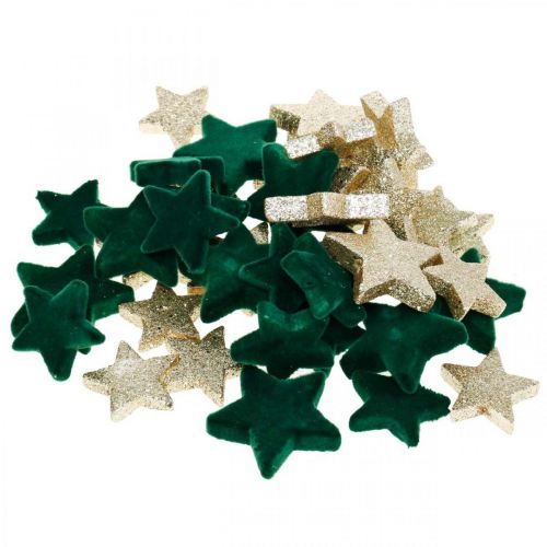 Floristik24 Décoration à saupoudrer d'étoiles mélange vert et or Noël 4cm/5cm 40 pcs