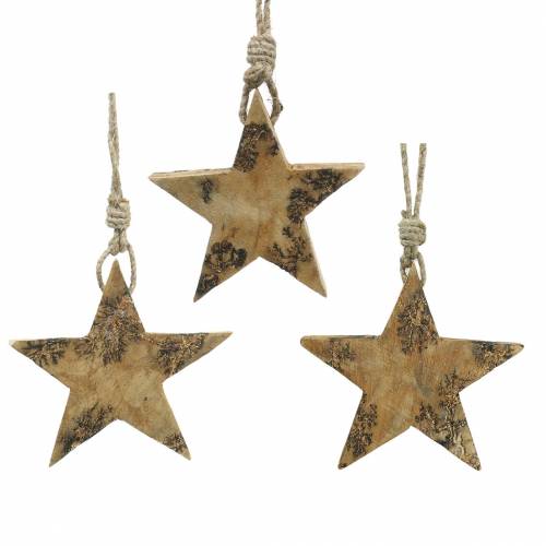 Floristik24 Étoiles en bois avec incrustations scintillantes à suspendre en bois de manguier naturel 6,4–7,1cm × 7–7,8cm 3pcs