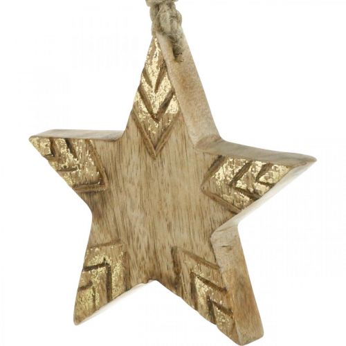 Floristik24 Décorations de sapin de Noël en bois de manguier étoile naturel et doré 12 cm 4 pcs