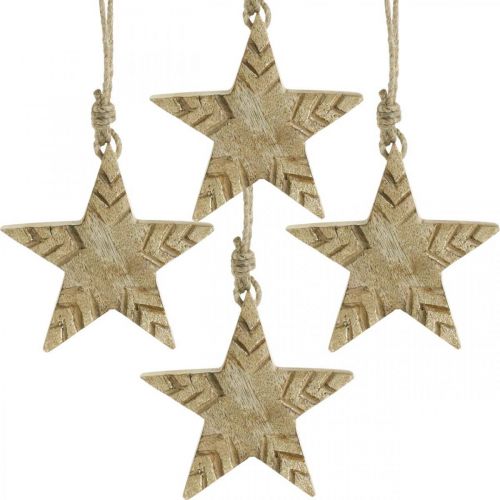 Floristik24 Décorations de sapin de Noël en bois de manguier étoile naturel et doré 12 cm 4 pcs