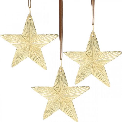 Floristik24 Étoiles à accrocher, décorations en métal, décorations de sapin de Noël dorées 9,5 × 9,5cm 3pcs