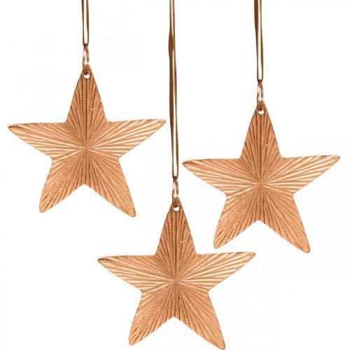 Floristik24 Pendentif étoile, décoration de Noël, décoration en métal couleur cuivre 9,5 × 9,5cm 3pcs