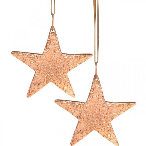 Floristik24 Etoile en cuivre à accrocher, décoration sapin de Noël, pendentifs métal 8×9cm 2pcs