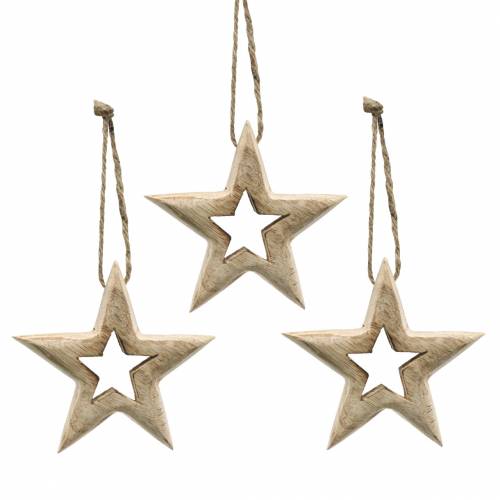 Floristik24 Étoiles en bois à suspendre en bois de manguier 10,5–11,5 cm 8 pcs