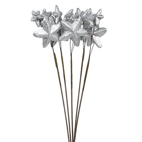 Floristik24 Étoiles sur la tige d'argent 60cm 5pcs.