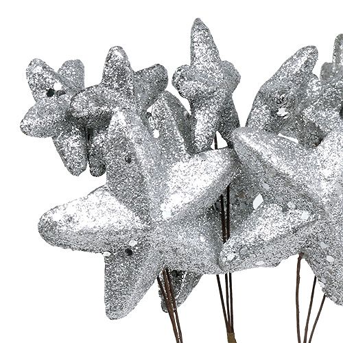 Floristik24 Étoiles sur la tige d'argent 60cm 5pcs.